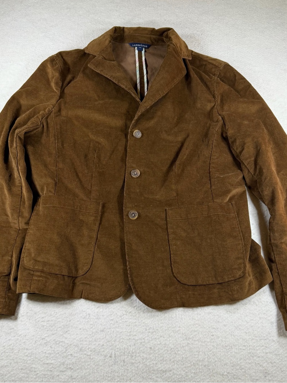 Lands’ End Women’s Brown Corduroy 3 Button Jacket Blazer Size 14 Brown Vintage